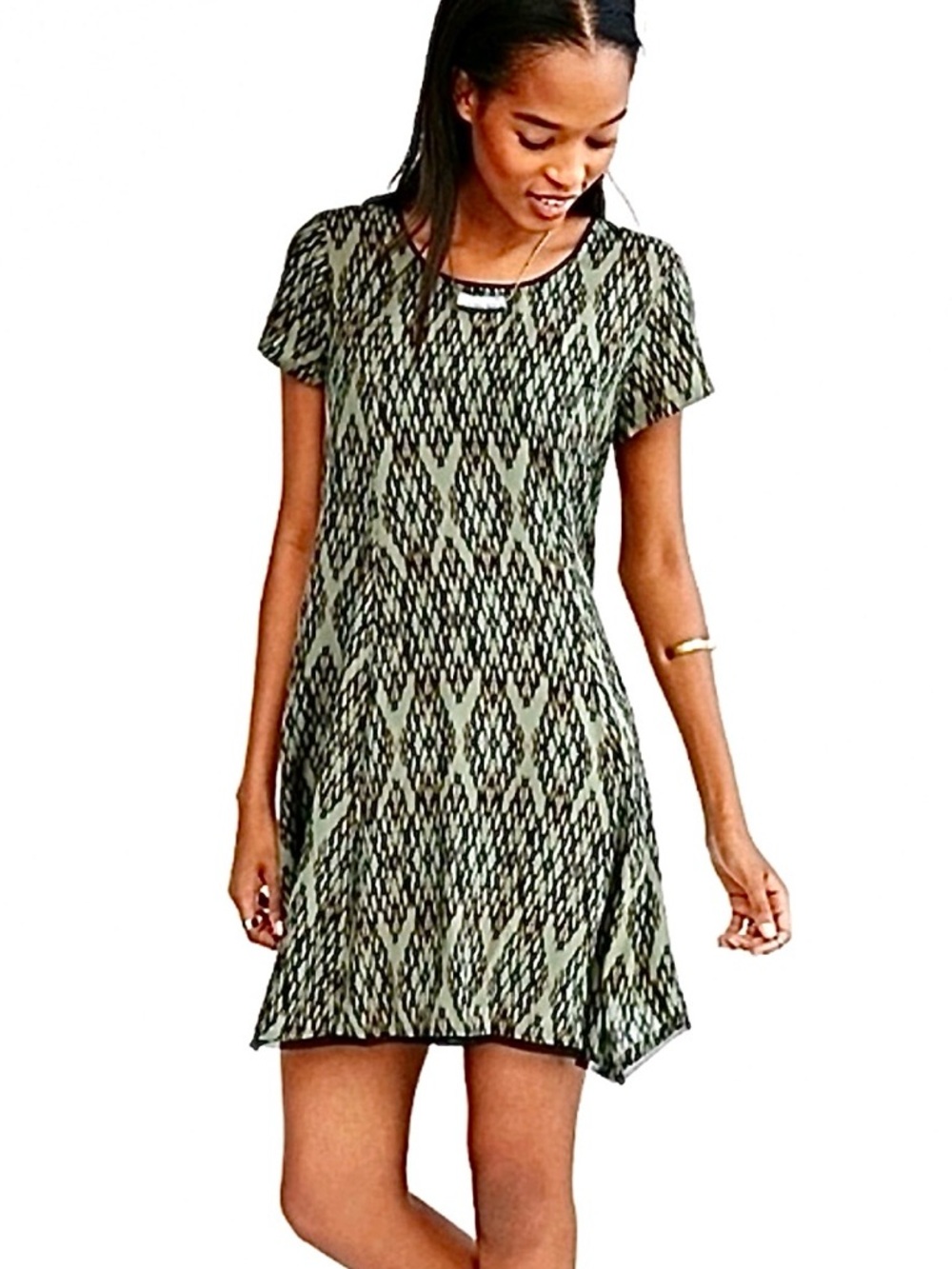 Urban Outfitters silence + noise Olive Green Black Short Sleeve Shirt Dress